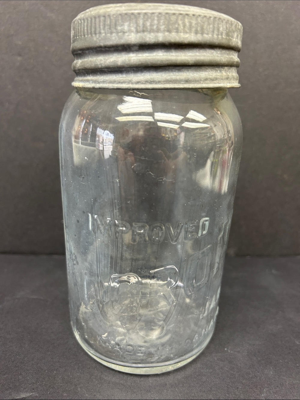 Vintage approx 1940’s “ Improved CORONA Jar “ made in Canada 1966 glass lid